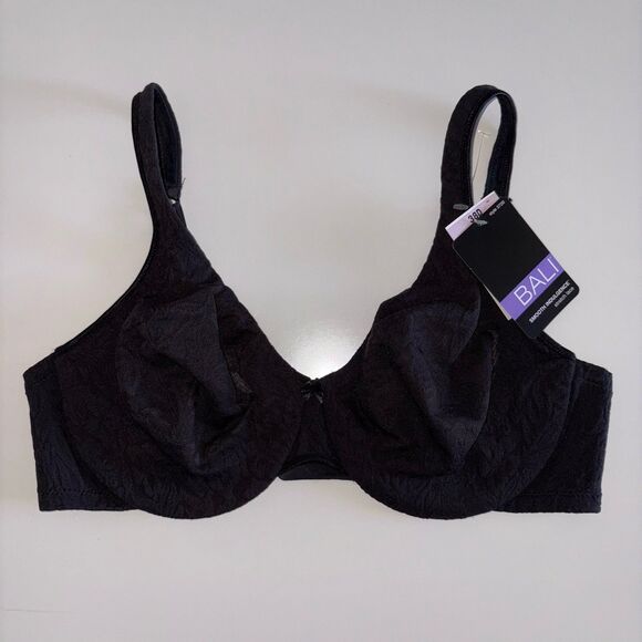 Bali Smooth Indulgence Underwire Bra NWT Black Stretch Lace Size 38D NEW - Picture 1 of 9